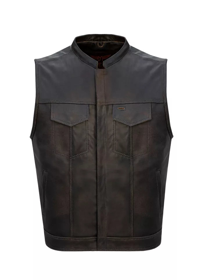 Black Leather Men's Motorcycle Biker Pockets Club Vest with front flap pockets by Lush Gear