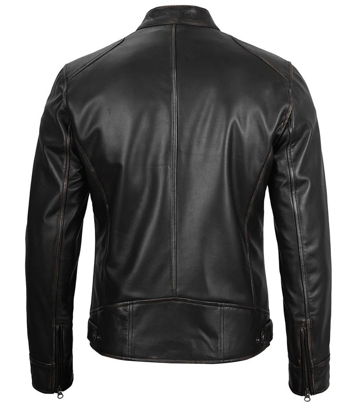 Real Leather Men's Black Cafe Racer Jacket