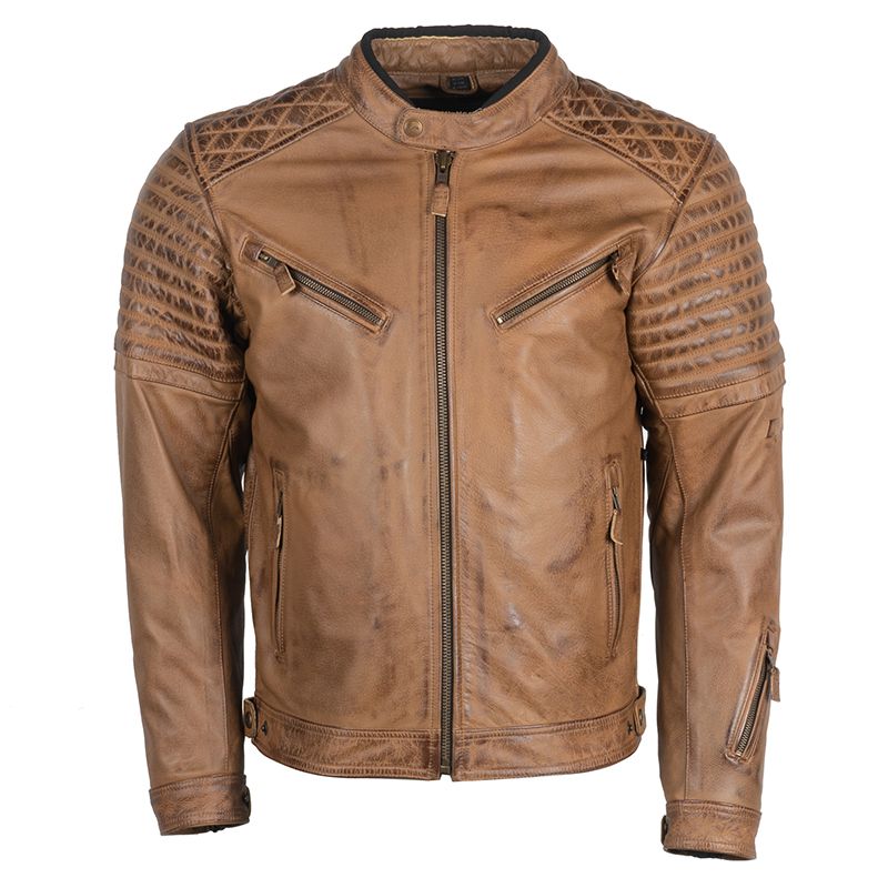 Lush Gear vintage biker leather jacket in distressed brown with quilted shoulder and arm detailing