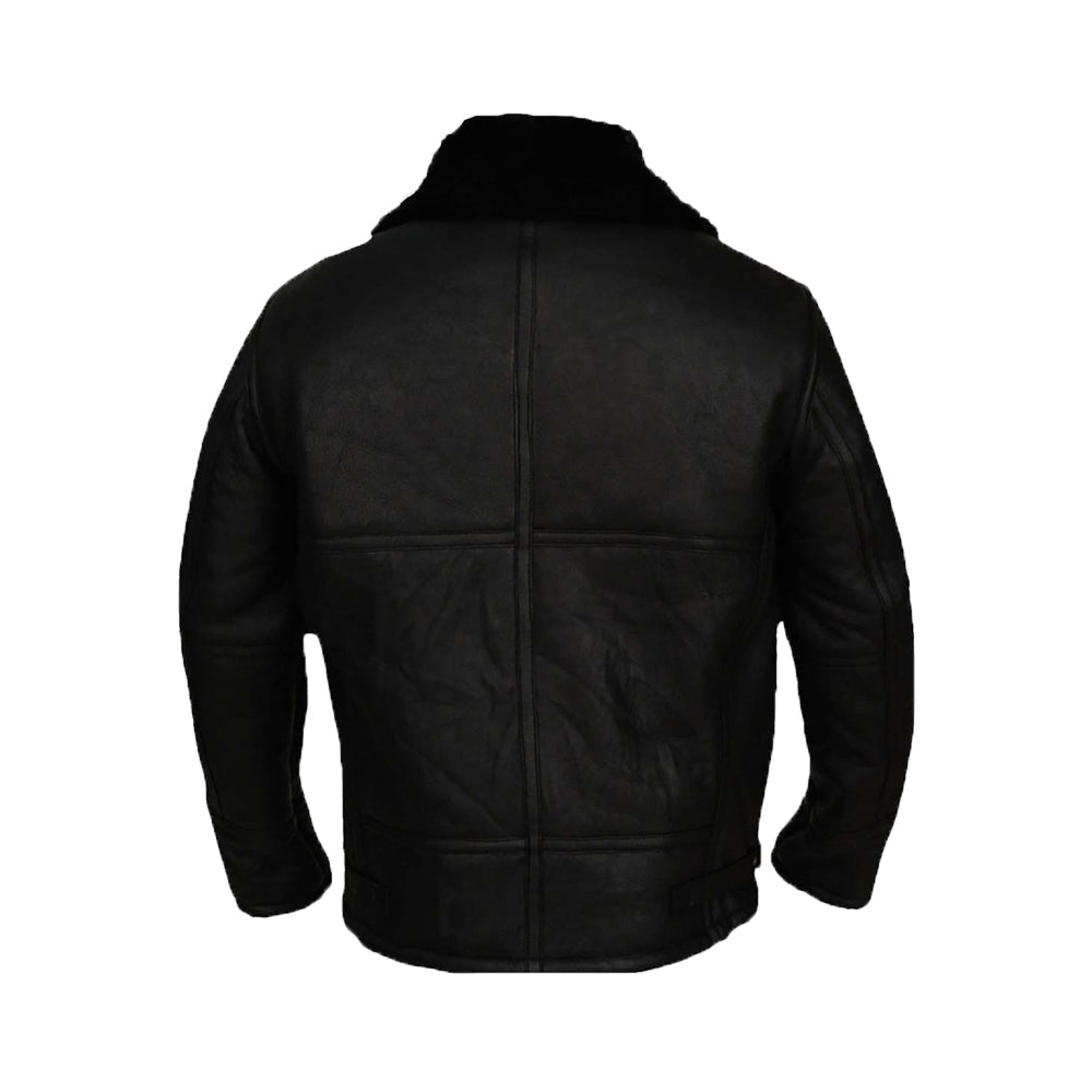 Ashley B-3 Shearling Black Leather Aviator Jacket