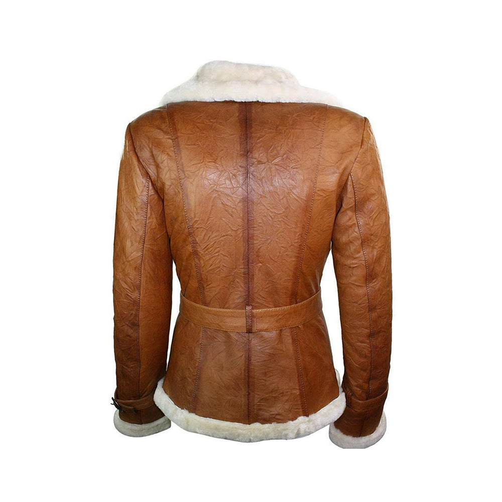 Women’s Tan Brown Double Breasted Shearling Jacket