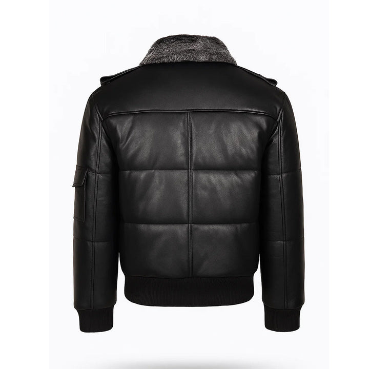 Padded Bomber Leather Puffer Jacket