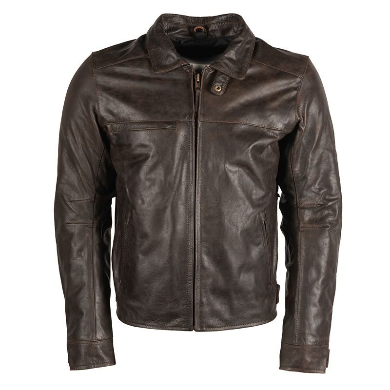 Lush Gear genuine leather motorcycle jacket men in dark brown with front zipper and classic collar