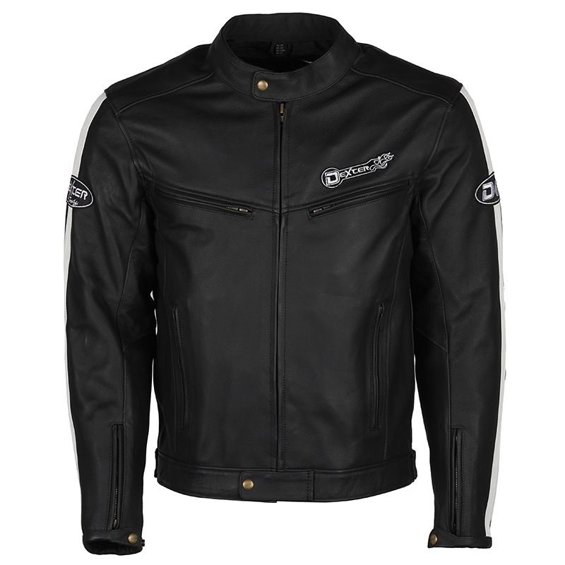 Lush Gear black men's biker jacket with zippered pockets and snap button collar