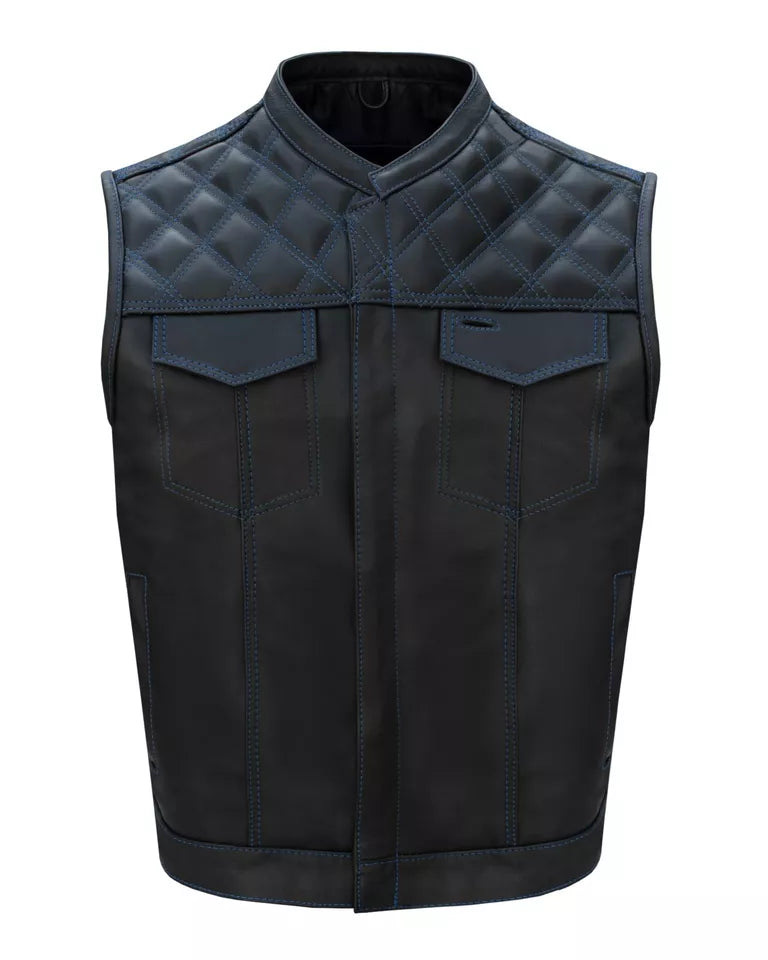 Mens Black Vest Diamond Padding WHITE Threading by Lush Gear with quilted upper and front pockets