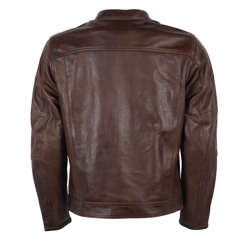 Back view of Lush Gear men's motorcycle leather jacket in brown with sleek design and stitched detailing