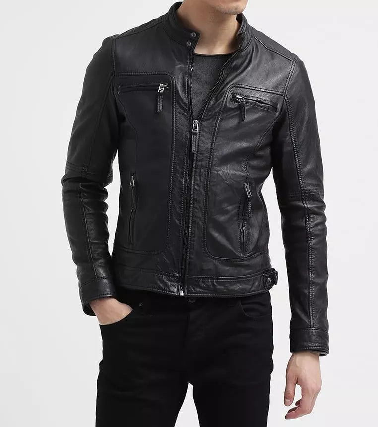 Men's Oakhood Jacket Black styled in a sleek fitted design with zippered pockets and stand collar