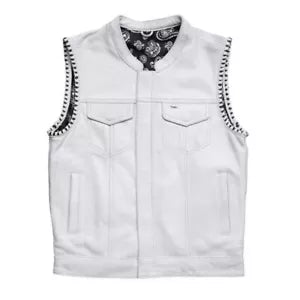 Men's White Leather Vest Black Paisley Lining and Thread Concealed Waistcoat by Lush Wear