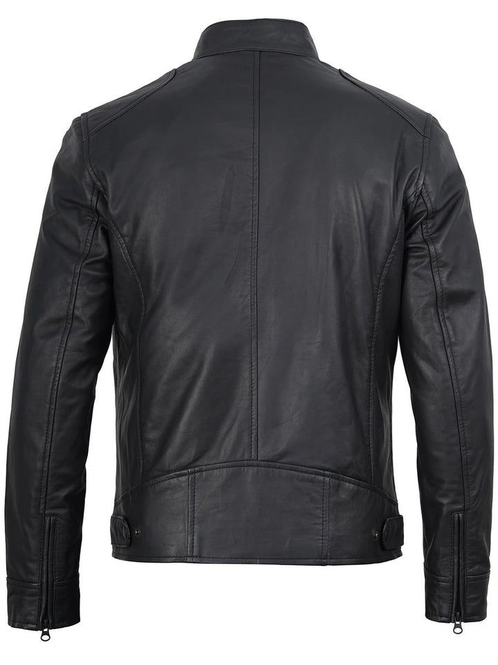 Men's Matte Black Cafe Racer Style Leather Jacket