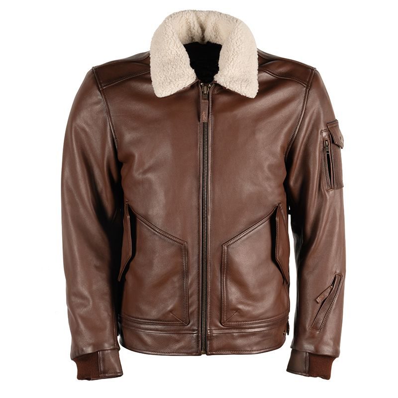Lush Gear premium leather motorcycle jacket for men with brown finish and shearling collar