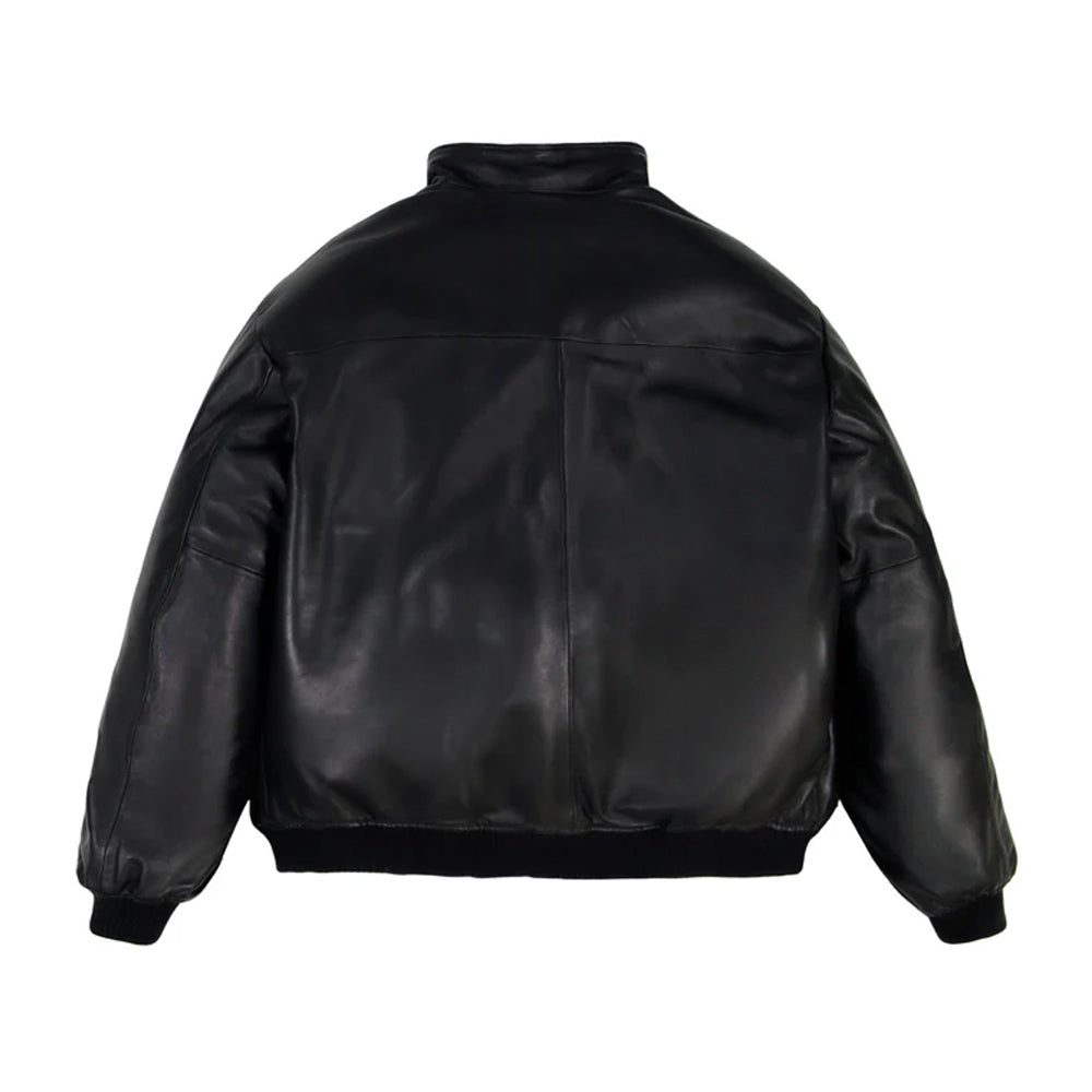 REVERSIBLE BLACK LEATHER TRACK JACKET
