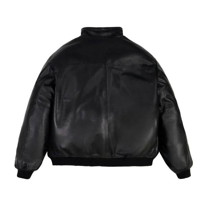 REVERSIBLE BLACK LEATHER TRACK JACKET