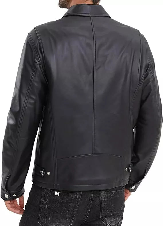 Back view of Stylish Men's Zip Front Leather Jacket - Effortless Elegance and Comfort by Lush Gear