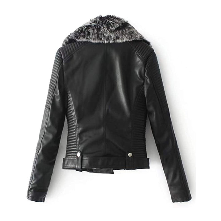 Women Shearling Black Leather Jacket
